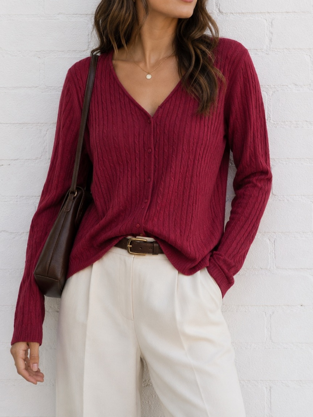 Vintage Y2K Susan Graver Wine Cable Knit Cardigan Sweater Small Acrylic NWT